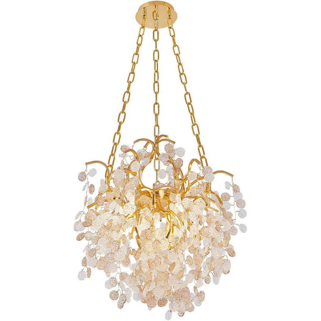 Gold Aluminum Branch with Clear and Champagne Glass Petal Diffuser Round Chandelier - LV LIGHTING