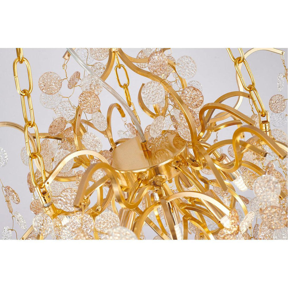 Gold Aluminum Branch with Clear and Champagne Glass Petal Diffuser Round Chandelier - LV LIGHTING