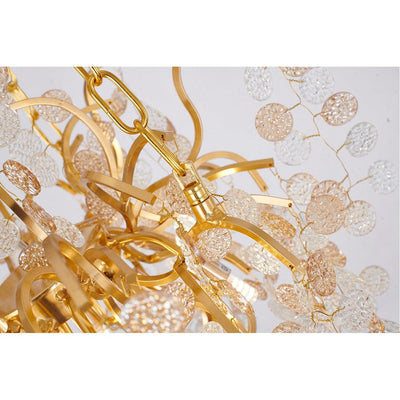 Gold Aluminum Branch with Clear and Champagne Glass Petal Diffuser Round Chandelier - LV LIGHTING