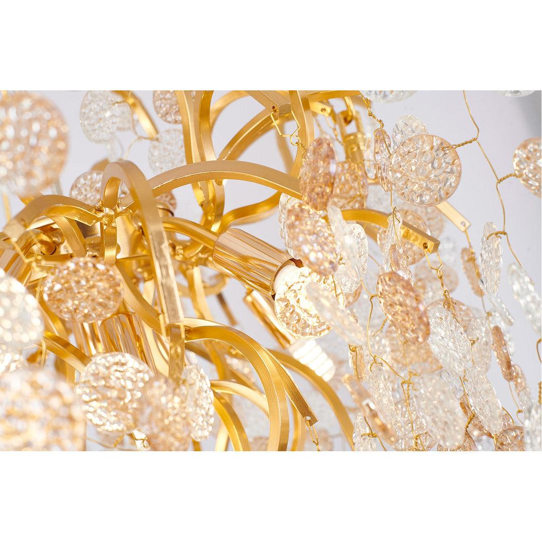 Gold Aluminum Branch with Clear and Champagne Glass Petal Diffuser Round Chandelier - LV LIGHTING