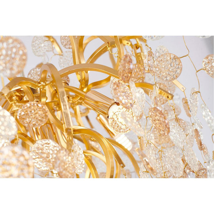 Gold Aluminum Branch with Clear and Champagne Glass Petal Diffuser Round Chandelier - LV LIGHTING