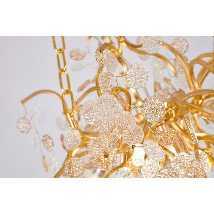 Gold Aluminum Branch with Clear and Champagne Glass Petal Diffuser Round Chandelier - LV LIGHTING