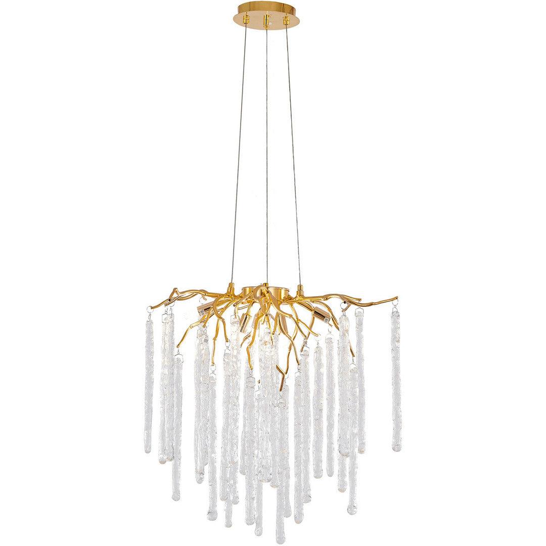 Gold Aluminum Branch with Hanging Clear Icicle Glass Chandelier - LV LIGHTING