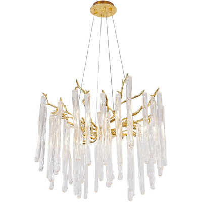 Solid Brass Branch with Hanging Clear Icicle Glass Chandelier - LV LIGHTING