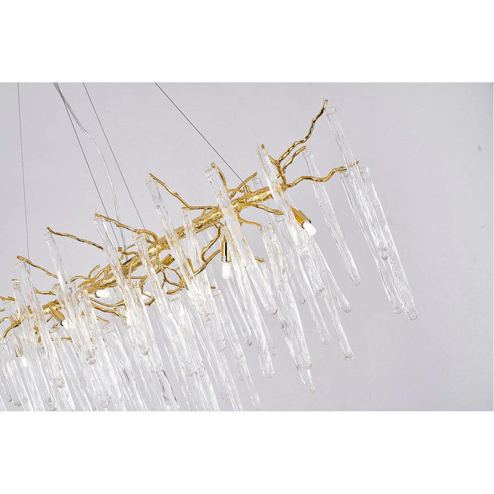 Solid Brass Branch with Hanging Clear Icicle Glass Chandelier - LV LIGHTING