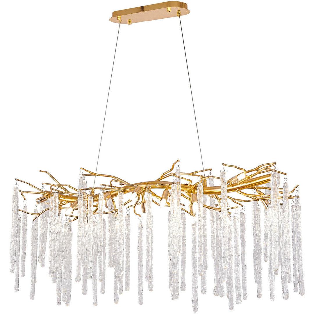 Gold Aluminum Branch with Hanging Clear Icicle Glass Linear Chandelier - LV LIGHTING