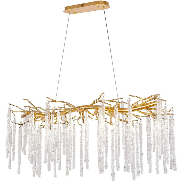 Gold Aluminum Branch with Hanging Clear Icicle Glass Linear Chandelier - LV LIGHTING