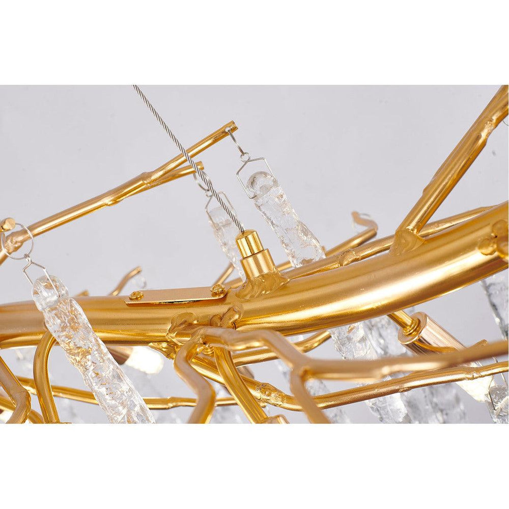 Gold Aluminum Branch with Hanging Clear Icicle Glass Linear Chandelier - LV LIGHTING