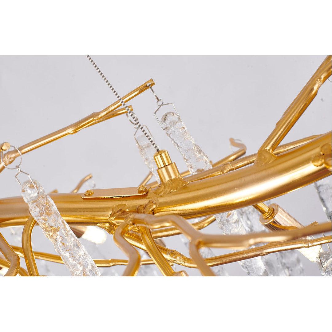 Gold Aluminum Branch with Hanging Clear Icicle Glass Linear Chandelier - LV LIGHTING