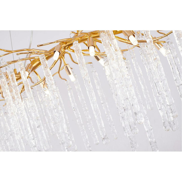 Gold Aluminum Branch with Hanging Clear Icicle Glass Linear Chandelier - LV LIGHTING