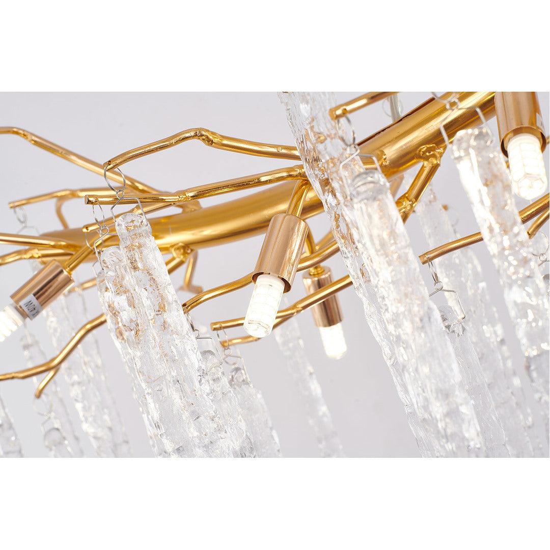 Gold Aluminum Branch with Hanging Clear Icicle Glass Linear Chandelier - LV LIGHTING