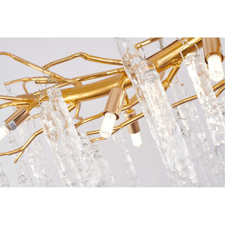 Gold Aluminum Branch with Hanging Clear Icicle Glass Linear Chandelier - LV LIGHTING