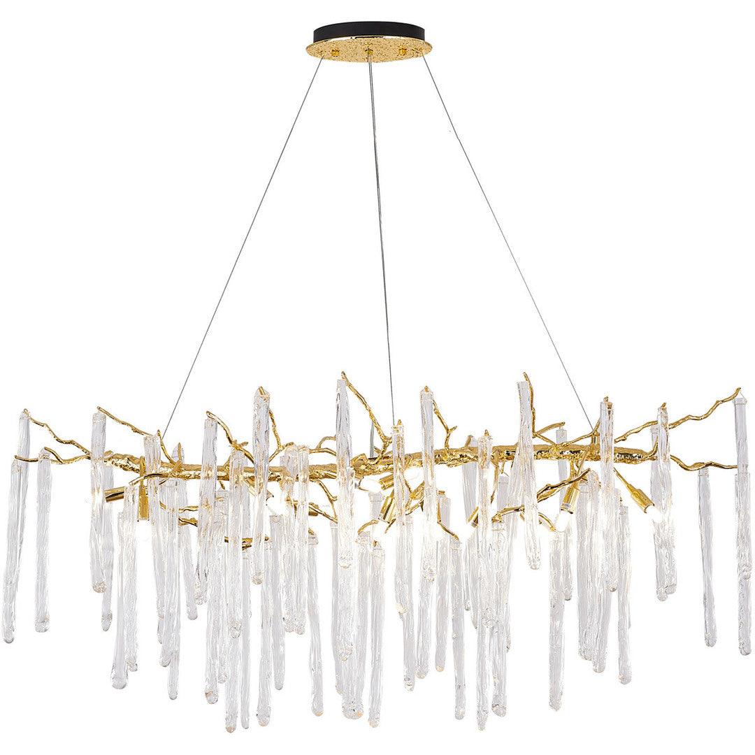 Solid Brass Branch with Hanging Clear Icicle Glass Linear Chandelier - LV LIGHTING