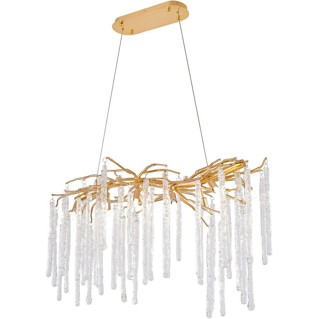 Gold Aluminum Branch with Hanging Clear Icicle Glass Linear Chandelier - LV LIGHTING