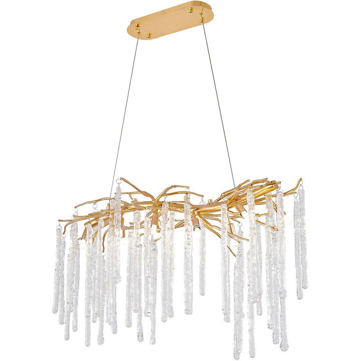 Gold Aluminum Branch with Hanging Clear Icicle Glass Linear Chandelier - LV LIGHTING
