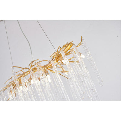 Gold Aluminum Branch with Hanging Clear Icicle Glass Linear Chandelier - LV LIGHTING