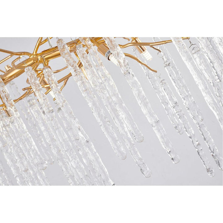Gold Aluminum Branch with Hanging Clear Icicle Glass Linear Chandelier - LV LIGHTING