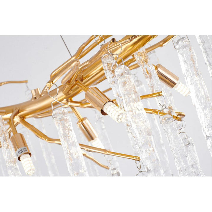 Gold Aluminum Branch with Hanging Clear Icicle Glass Linear Chandelier - LV LIGHTING