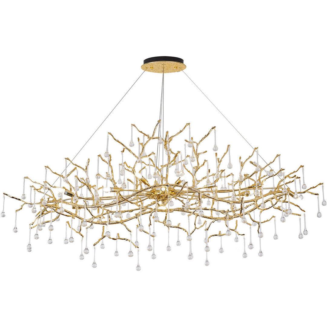 Solid Brass Branch with Hanging Clear Teardrop Glass Linear Chandelier - LV LIGHTING