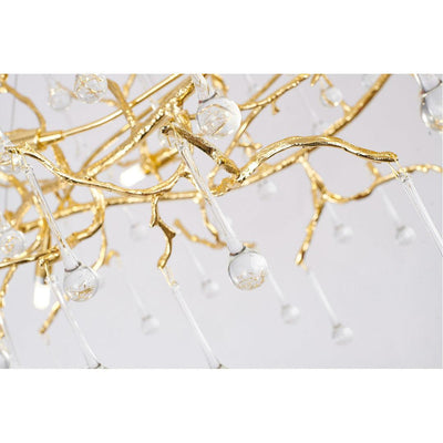 Solid Brass Branch with Hanging Clear Teardrop Glass Linear Chandelier - LV LIGHTING
