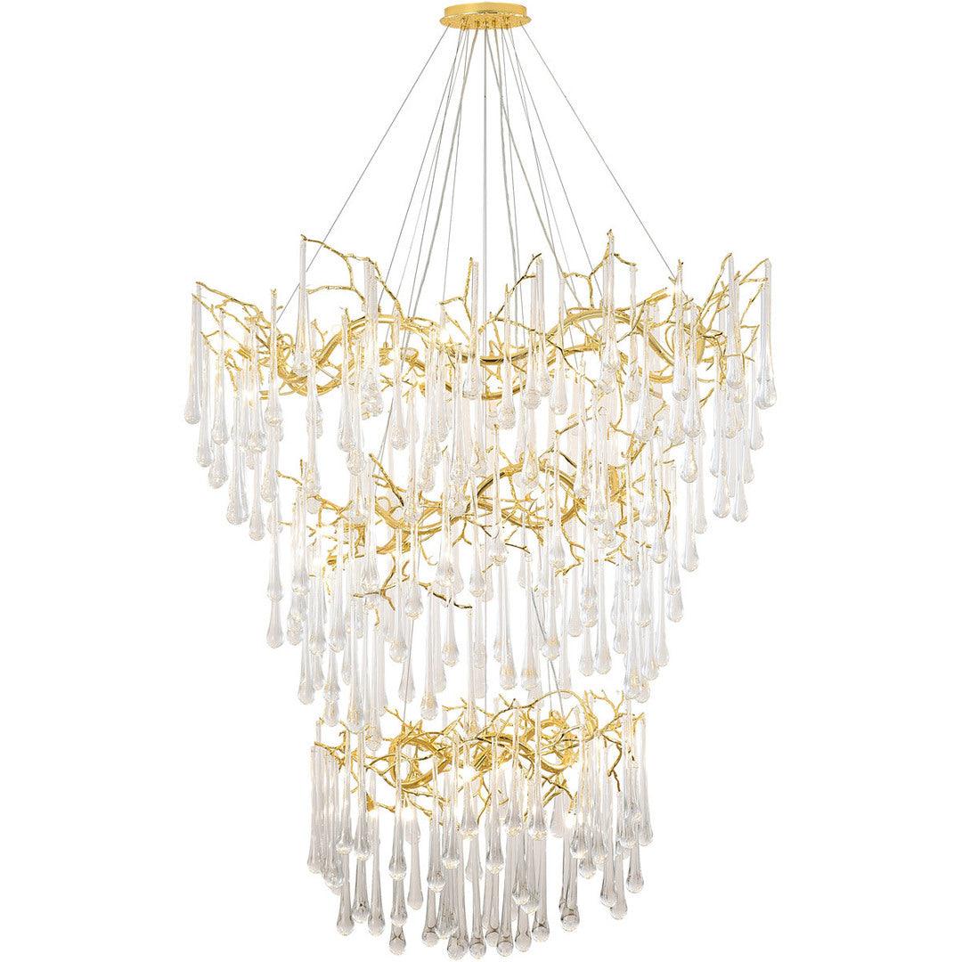 Gold Aluminum Branch Frame with Clear Teardrop Glass 3 Tier Chandelier - LV LIGHTING