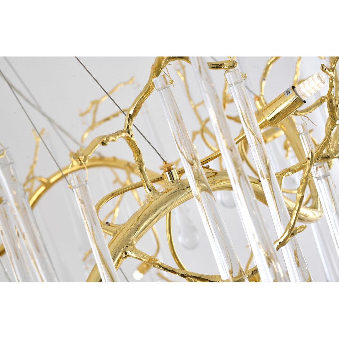 Gold Aluminum Branch Frame with Clear Teardrop Glass 3 Tier Chandelier - LV LIGHTING