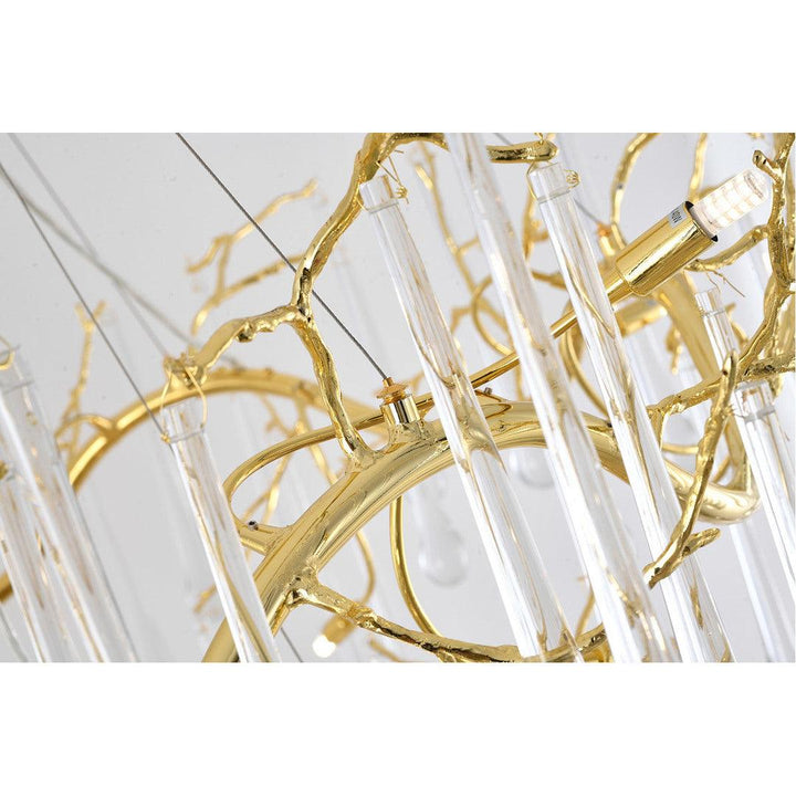 Gold Aluminum Branch Frame with Clear Teardrop Glass 3 Tier Chandelier - LV LIGHTING