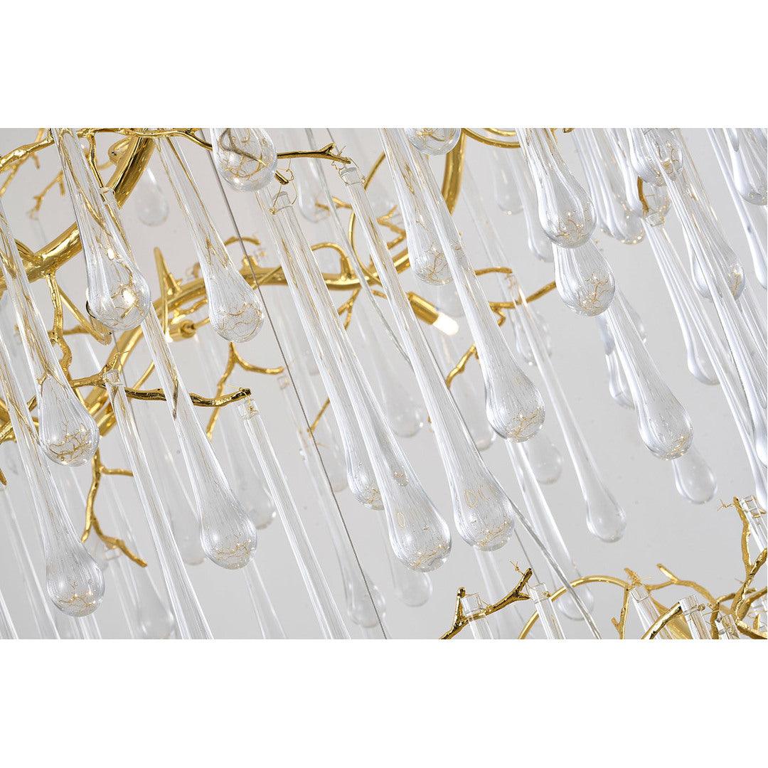 Gold Aluminum Branch Frame with Clear Teardrop Glass 3 Tier Chandelier - LV LIGHTING