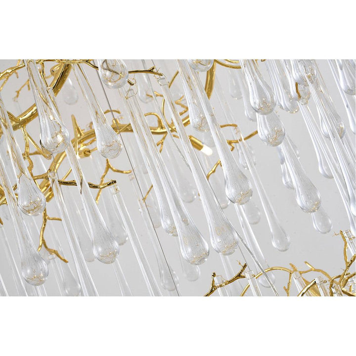 Gold Aluminum Branch Frame with Clear Teardrop Glass 3 Tier Chandelier - LV LIGHTING