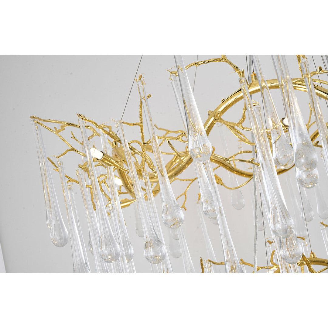 Gold Aluminum Branch Frame with Clear Teardrop Glass 3 Tier Chandelier - LV LIGHTING