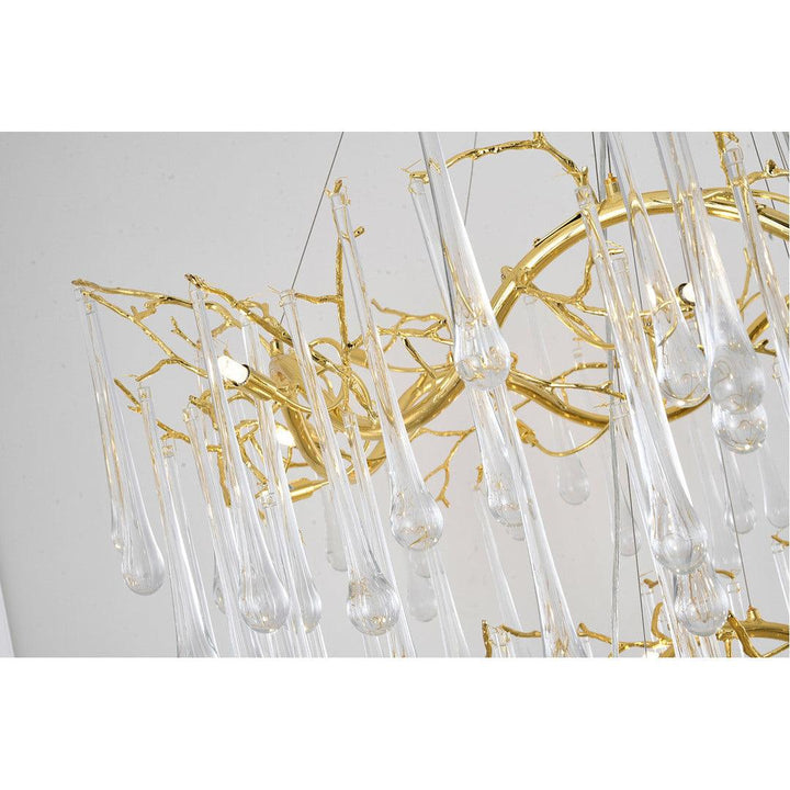 Gold Aluminum Branch Frame with Clear Teardrop Glass 3 Tier Chandelier - LV LIGHTING