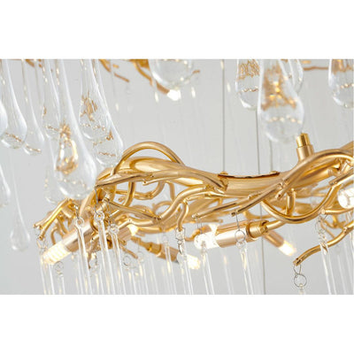 Gold Aluminum Branch Frame with Clear Teardrop Glass 3 Tier Chandelier - LV LIGHTING