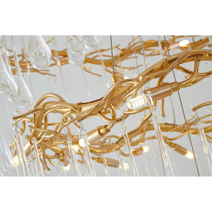 Gold Aluminum Branch Frame with Clear Teardrop Glass 3 Tier Chandelier - LV LIGHTING