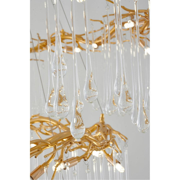 Gold Aluminum Branch Frame with Clear Teardrop Glass 3 Tier Chandelier - LV LIGHTING