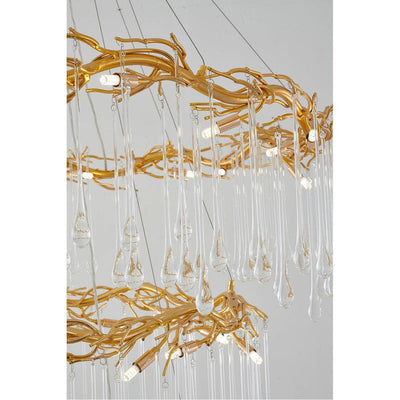 Gold Aluminum Branch Frame with Clear Teardrop Glass 3 Tier Chandelier - LV LIGHTING