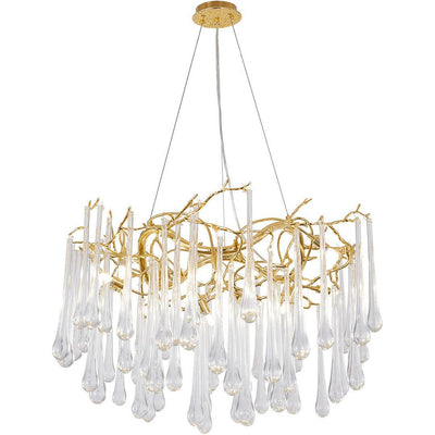Solid Brass Branch with Clear Teardrop Glass Chandelier - LV LIGHTING