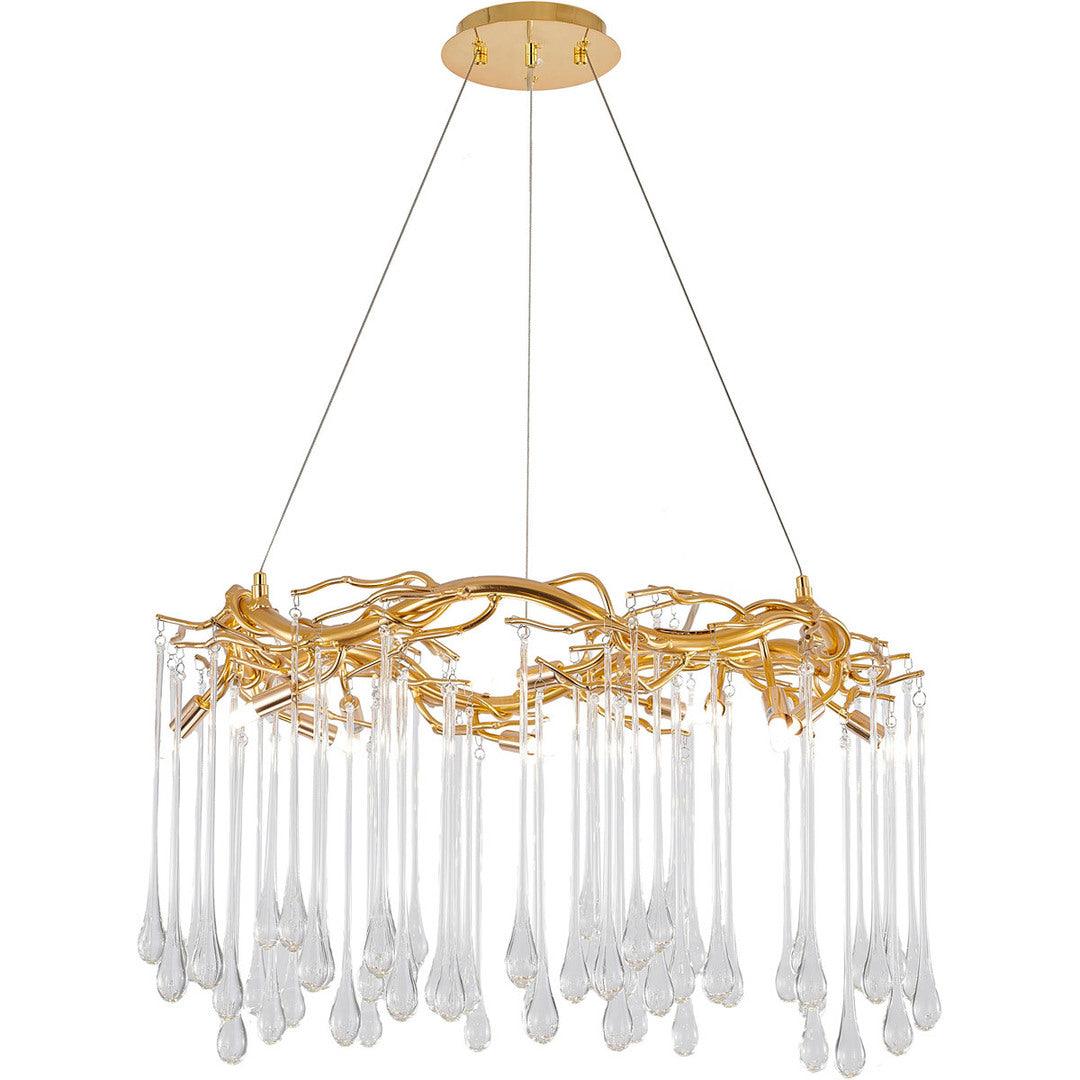 Gold Aluminum Branch with Clear Teardrop Glass Chandelier - LV LIGHTING