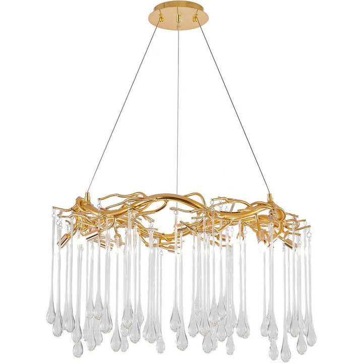 Gold Aluminum Branch with Clear Teardrop Glass Chandelier - LV LIGHTING