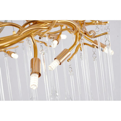 Gold Aluminum Branch with Clear Teardrop Glass Chandelier - LV LIGHTING
