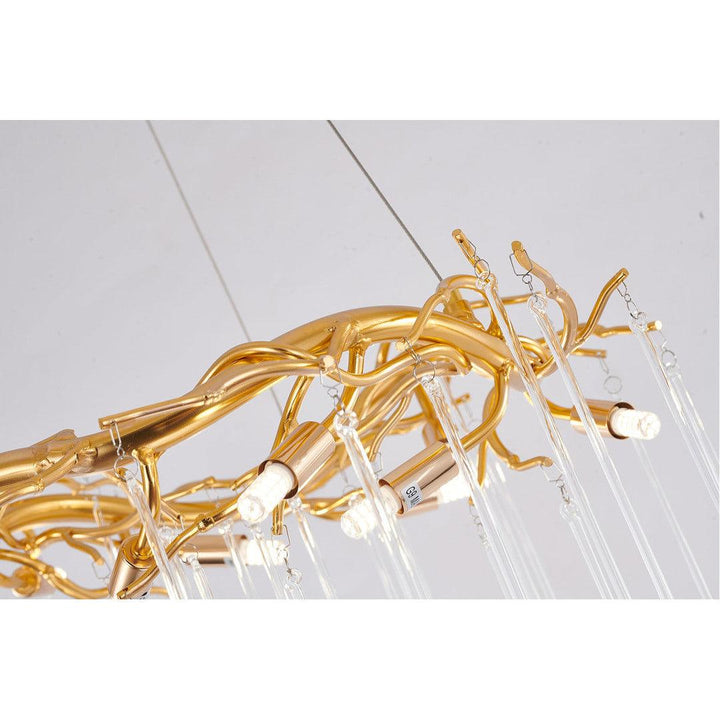 Gold Aluminum Branch with Clear Teardrop Glass Chandelier - LV LIGHTING