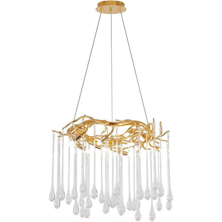 Gold Aluminum Branch with Clear Teardrop Glass Chandelier - LV LIGHTING