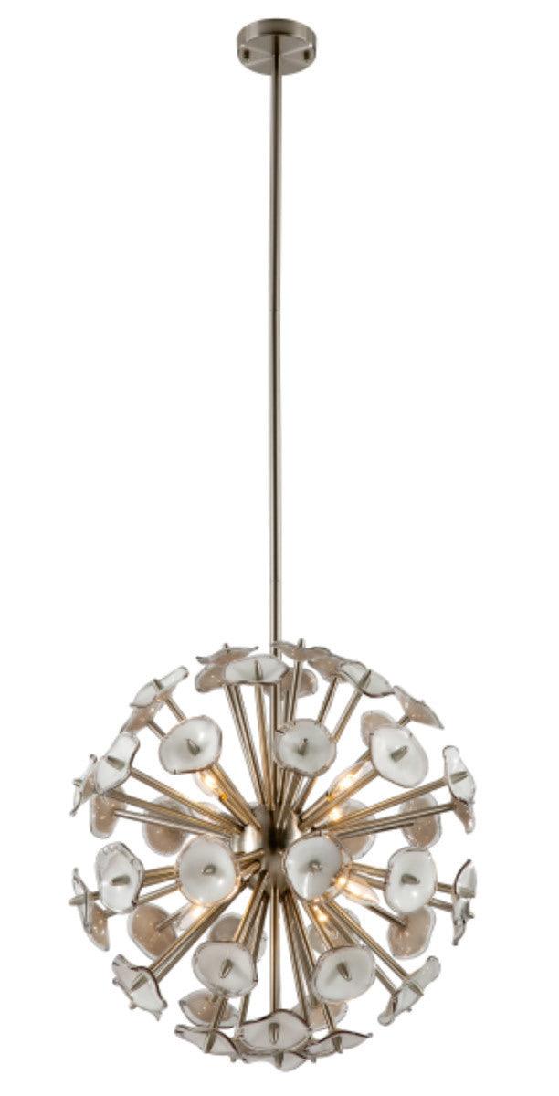 Satin Nickel Round Sputnik Frame with White and Grey Glass Chandelier - LV LIGHTING