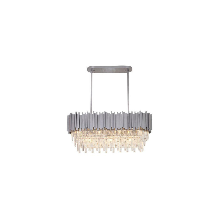 Satin Nickel Frame with Clear Crystal Rod Linear Chandelier - LV LIGHTING