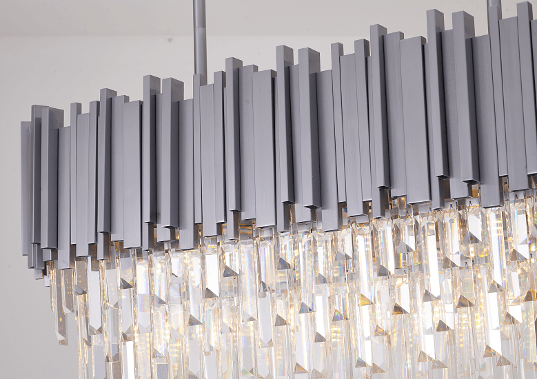Satin Nickel Frame with Clear Crystal Rod Linear Chandelier - LV LIGHTING
