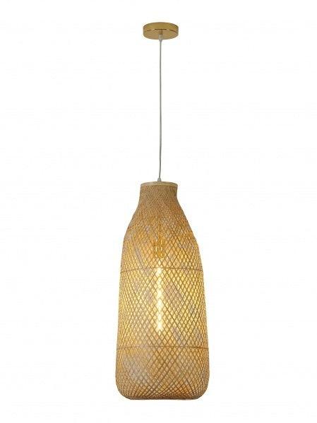Gold Frame with Bamboo Wood Weaved Basket Pendant - LV LIGHTING