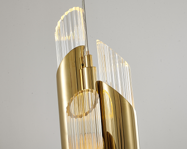 Steel Frame with Clear Ribbed Cylindrical Glass Pendant