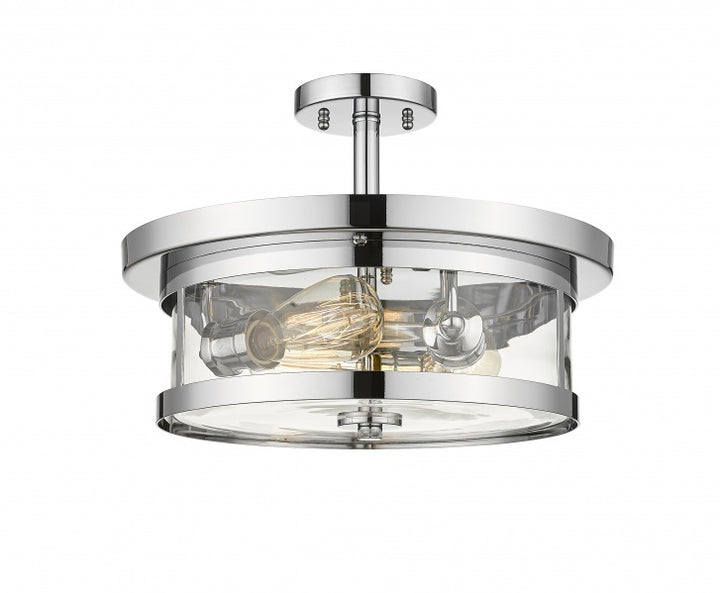 Steel Frame with Clear Glass Shade Semi Flush Mount in Chrome by Bethel