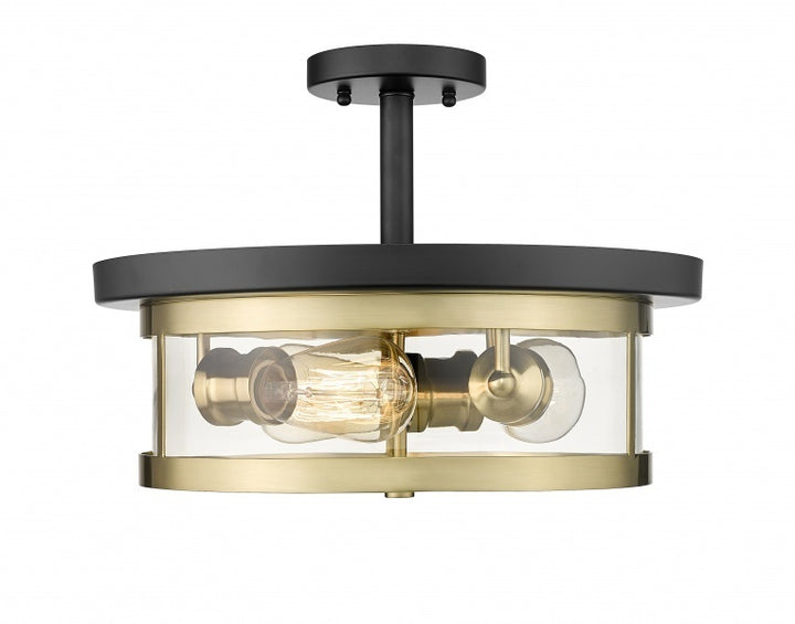 Steel Frame with Clear Glass Shade Semi Flush Mount in Black with Gold by Bethel