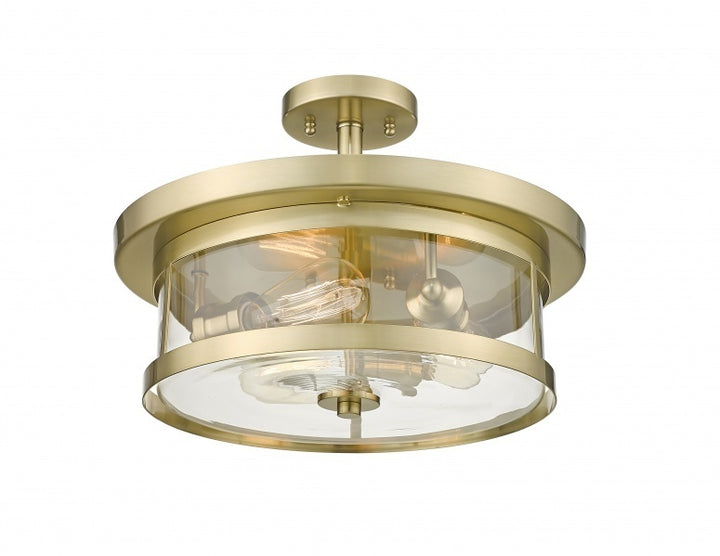 Steel Frame with Clear Glass Shade Semi Flush Mount in Gold by Bethel