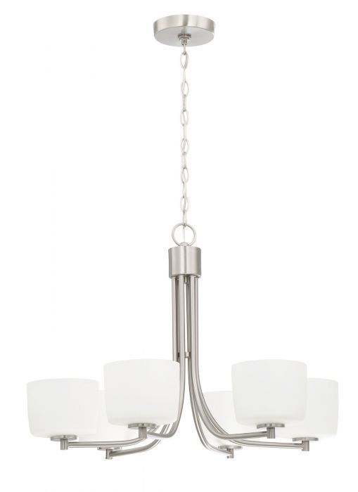 Steel Curve Arm with White Opal Glass Shade Chandelier